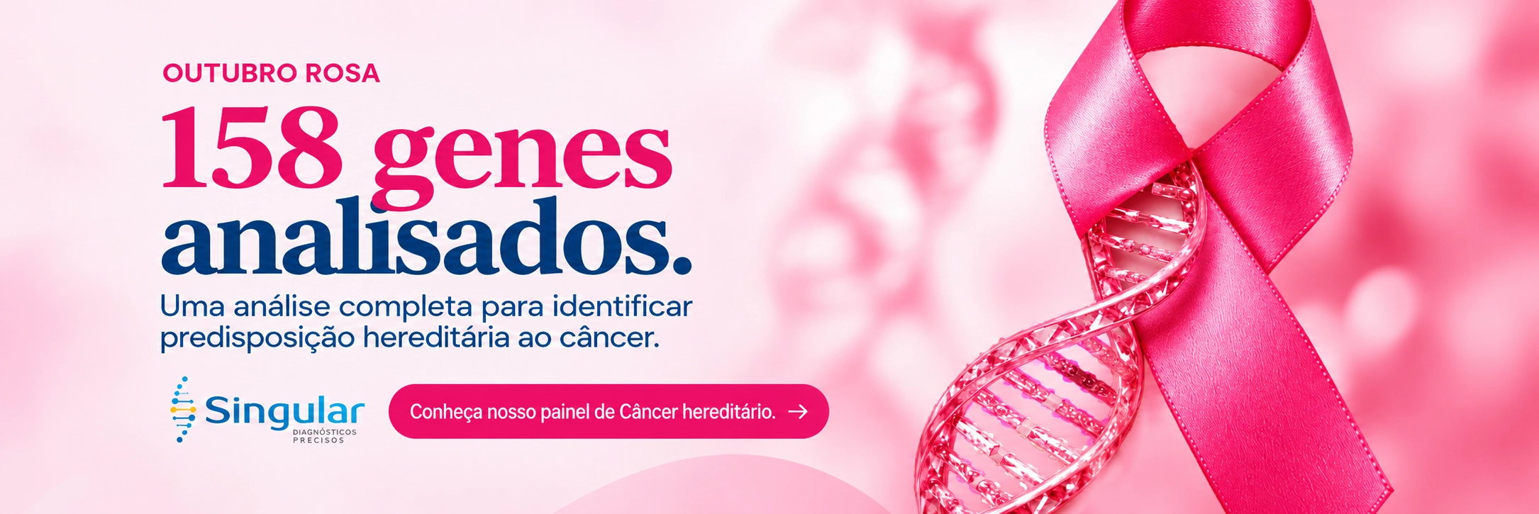Outubro Rosa. 158 genes analisados. Uma análise completa para identificar predisposição hereditária ao câncer.